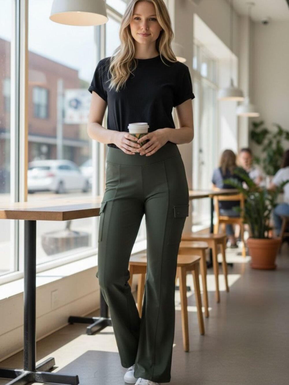 Athleta Black Cargo Flare Pants | High Rise Athleisure Pant | Women’s Activewear